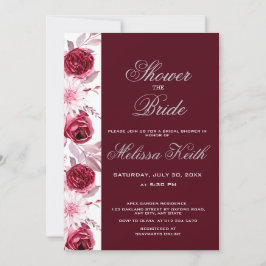 Convites Chá de panela de Script Burgundy Rosa Blush Floral
