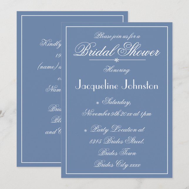 Convites Chá de panela de Script Chic do Nome Azul Rustic D (Frente/Verso)