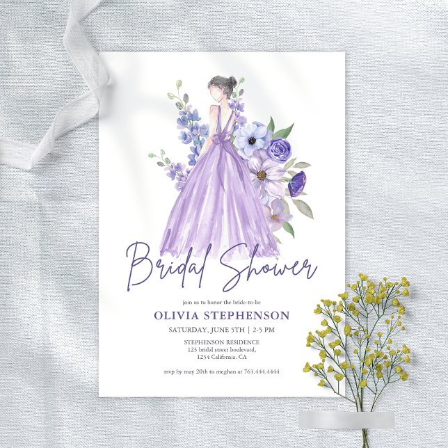 Convites Chá de panela de Script de Flor Puro da Aquarela C (Chic Watercolor Purple Flower Script Bridal Shower Invitation)