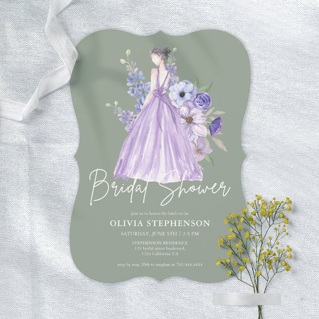 Convites Chá de panela de Script de Flor Puro da Aquarela C (Chic Watercolor Purple Flower Script Bridal Shower Invitation)