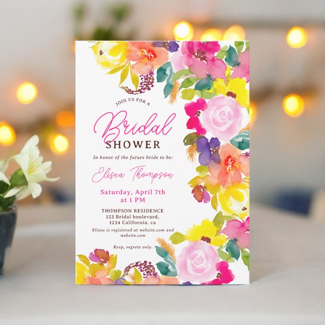 Convites Chá de panela de script de flores em negrito moder (Modern boho bold flowers script bridal shower invitation)