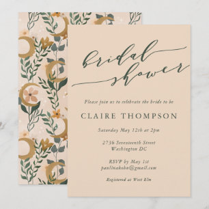 Convites Chá de panela de Script de Lua Botânica Boho Blush