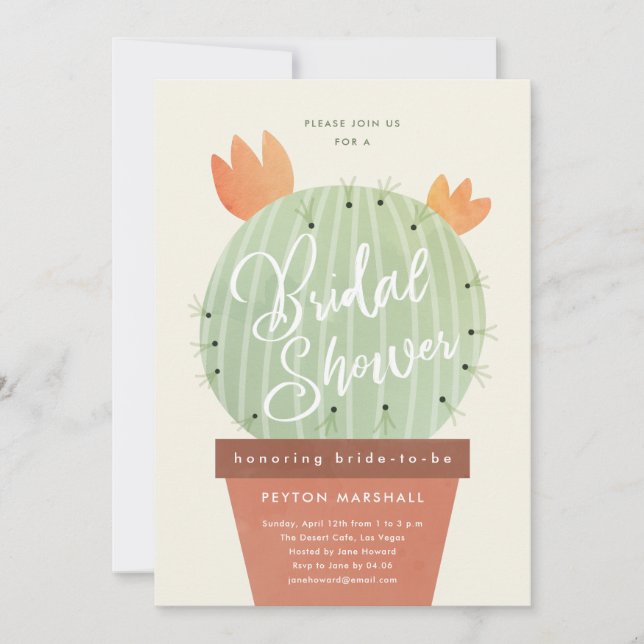 Convites Chá de panela de Script do Cactus (Frente)