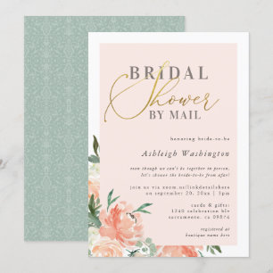Convites Chá de panela De Script Dourado Floral De Blush P
