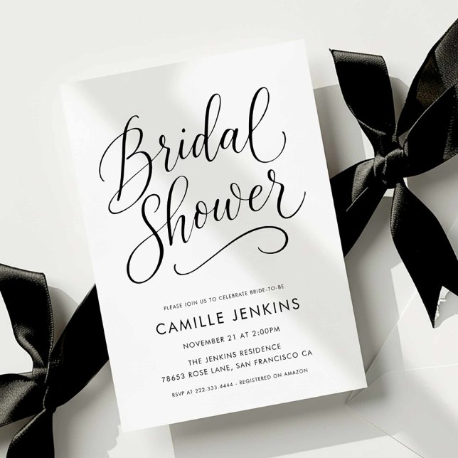 Convites Chá de panela de Script Elegante Moderno (Modern Calligraphy Bridal Shower Invitation)
