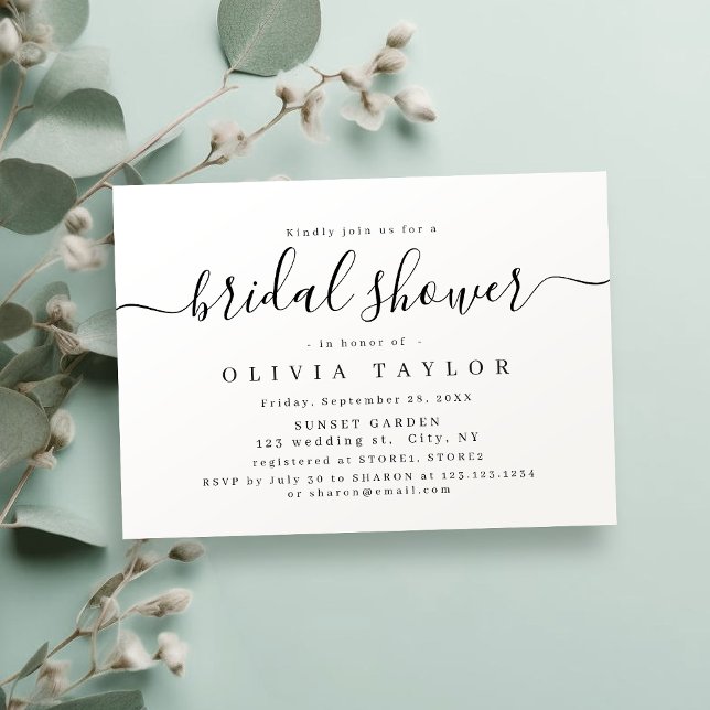 Convites Chá de panela de script elegante moderno (Modern simple elegant script bridal shower invitation)