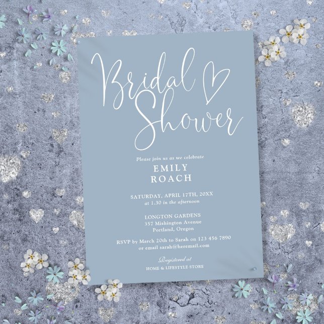 Convites Chá de panela de Script Elegante Moderno Dusty Blu (Dusty Blue Modern Elegant Script Bridal Shower Invitation)
