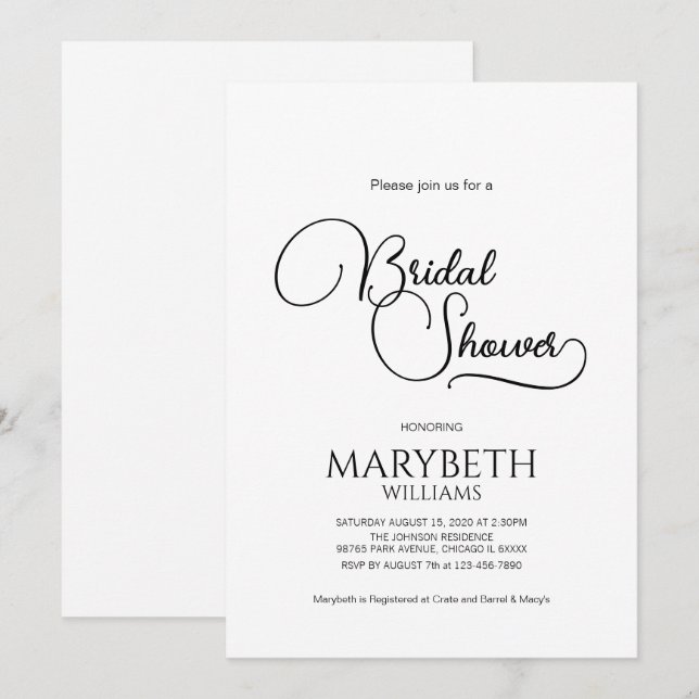 Convites Chá de panela de Script Elegante Simples (Frente/Verso)