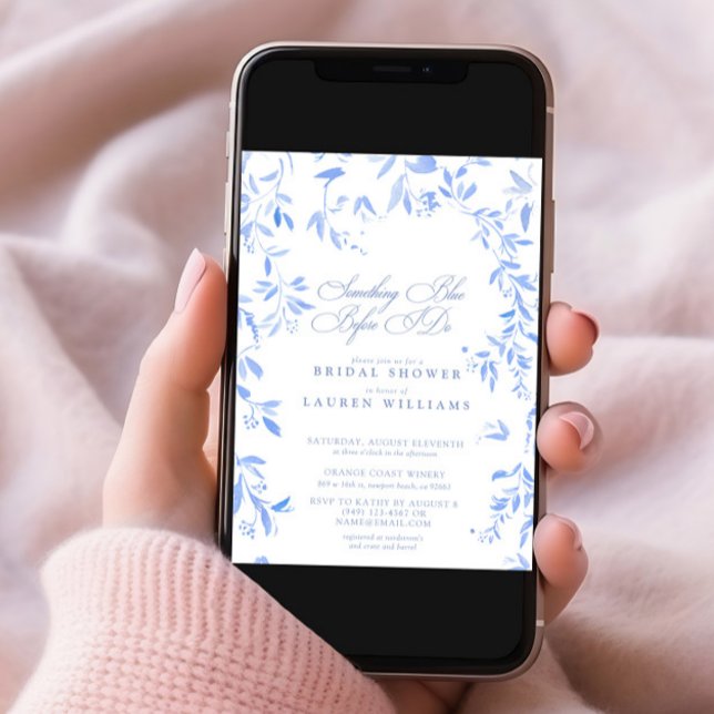 Convites Chá de panela de Script Floral Azul (Criador carregado)