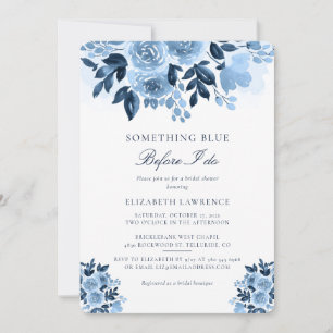 Convites Chá de panela de Script Floral Azul Dusty