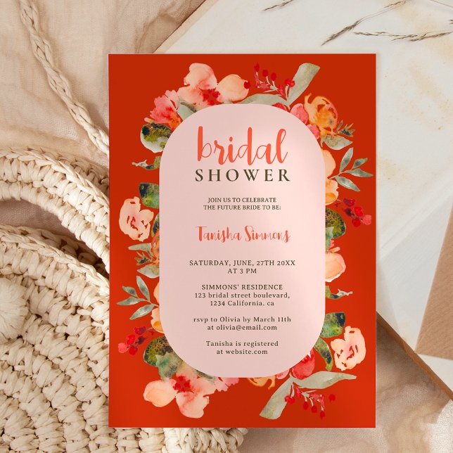 Convites Chá de panela de script floral Boho fall terracott (Boho fall terracotta floral script bridal shower invitation)
