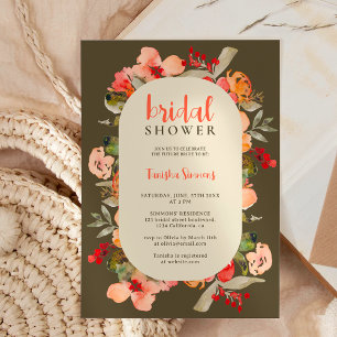 Convites Chá de panela de script floral Boho fall terracott