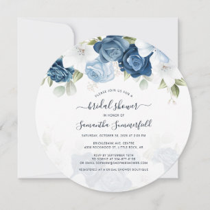Convites Chá de panela de Script Floral Dusty Blue Greenery