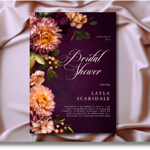 Convites Chá de panela de Script Floral Elegante Burgundy
