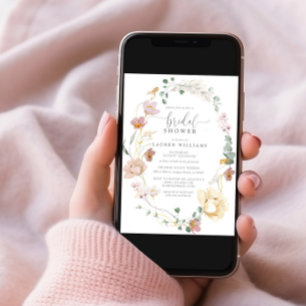 Convites Chá de panela de Script Flores de Jardim Rosa-Blus