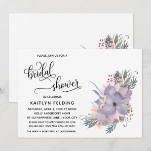 Convites Chá de panela de Script Fluxo e Floral de Aquarel