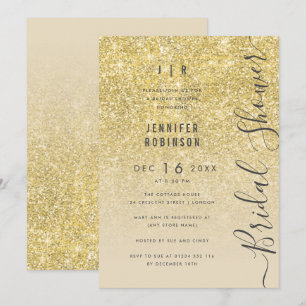 Convites Chá de panela de Script Glitter de Glam Dourado 