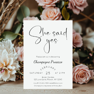 Convites Chá de panela de Script Moderno Ela Disse Sim