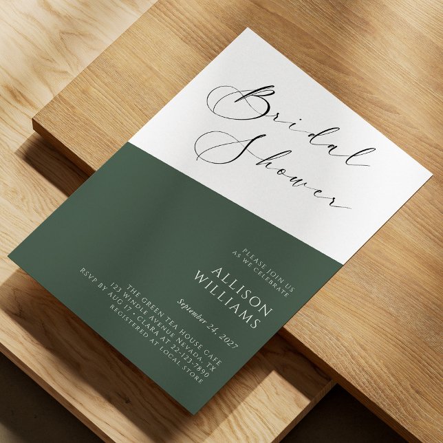 Convites Chá de panela de Script Moderno Verde Sage (Sage Green Modern Script Bridal Shower Invitation Personalized)