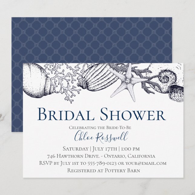 Convites Chá de panela de Seashell Náutico (Frente/Verso)