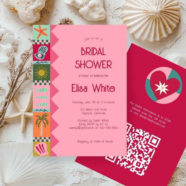 Convites Chá de panela de Soiree Moderno Caudal QR (Seaside Soiree Bridal Shower Modern Cute CUSTOM QR Invitation
)