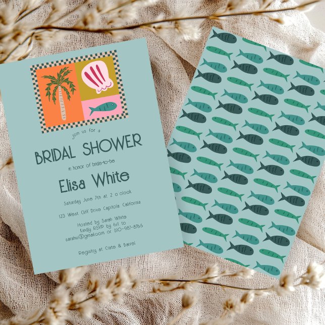 Convites Chá de panela de Soiree Moderno CLIENTE (Seaside Soiree Bridal Shower Modern Cute CUSTOM Invitation
)