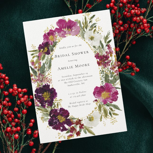 Convites Chá de panela de soleira da Flor Rosa Púrpura Escu (Criador carregado)