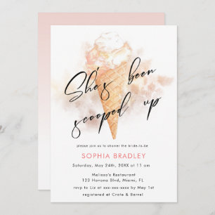 Convites Chá de panela de Sorvete rosa com aquarela