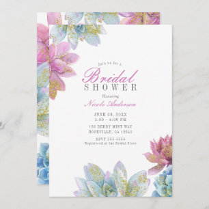 Convites Chá de panela de Sucultivos Berry Mint e Dourado G