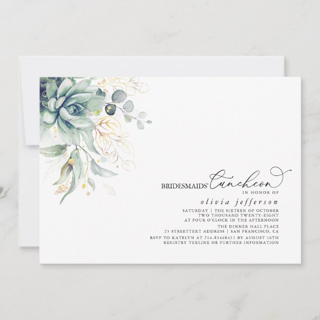 Convites Chá de panela de Sucultivos das Bridesmaids Lunche (Frente)