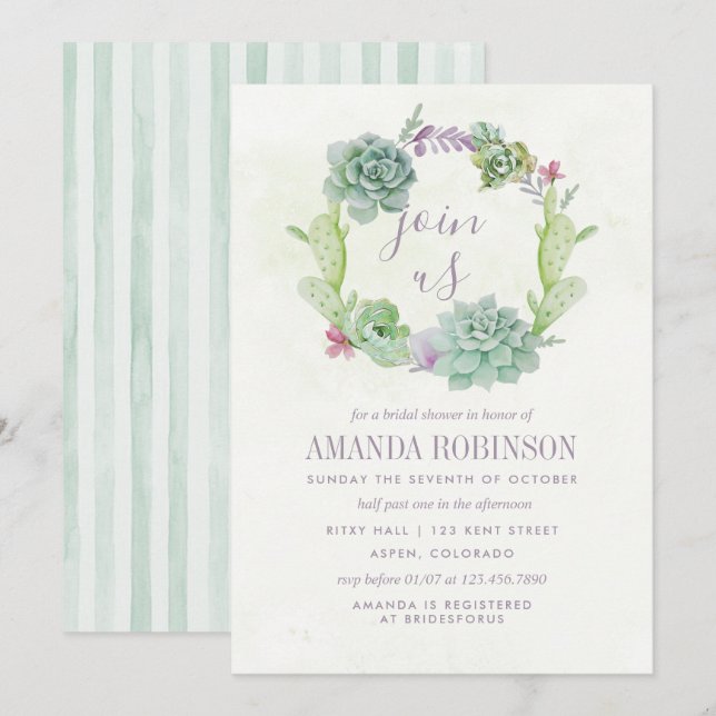 Convites Chá de panela de Sucultivos do Cactus Desert Water (Frente/Verso)