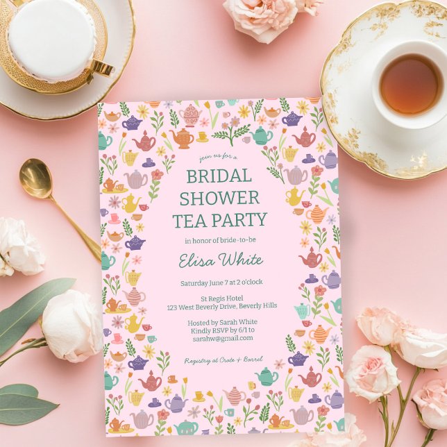 Convites Chá de panela de Tea Party Cólito Causado (Tea Party Bridal Shower Cute Colorful CUSTOM Invitation
)