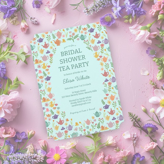 Convites Chá de panela de Tea Party Cólito Causado (Tea Party Bridal Shower Cute Colorful CUSTOM Invitation
)
