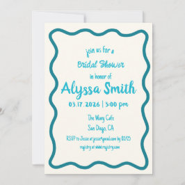 Convites Chá de panela de Teal Retroativo de Borda ondulada