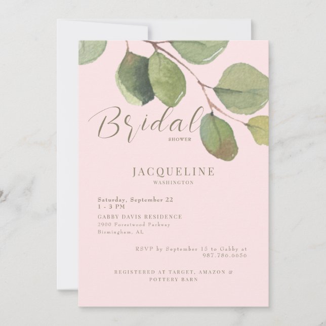 Convites Chá de panela de Texto Dourado para Blush do Eucal (Frente)