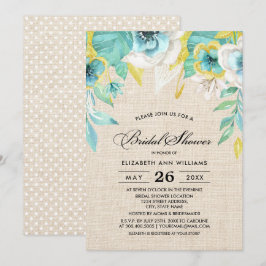 Convites Chá de panela de Textura de Burlap Floral Amarelo