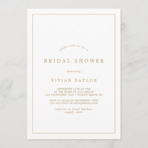 Convites Chá de panela de tipografia Dourada minimalista