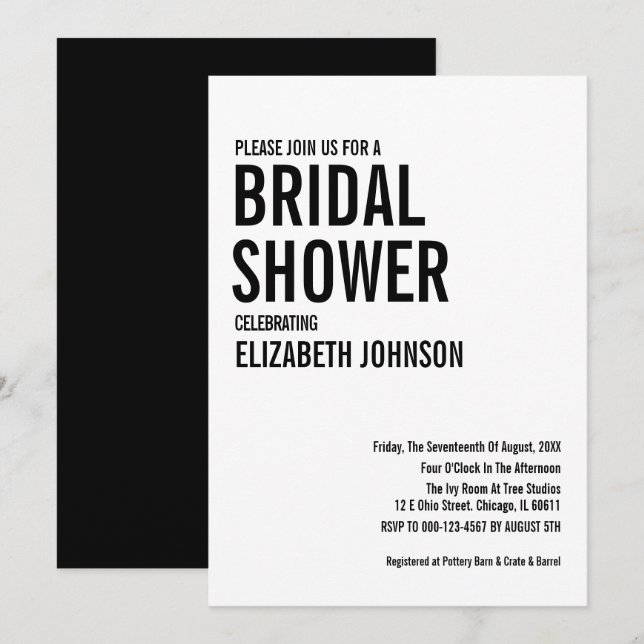 Convites Chá de panela de Tipografia Simples (Frente/Verso)