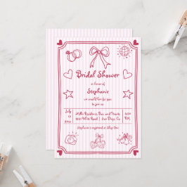 Convites Chá de panela de tiras rosadas desenhadas à mão