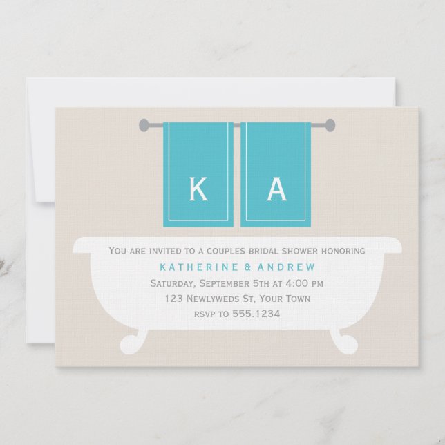 Convites Chá de panela de Toalhas dele e dela {teal} (Frente)