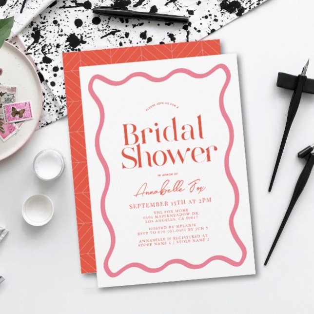 Convites Chá de panela de Trendência de Quadro de Onda Rosa (Criador carregado)