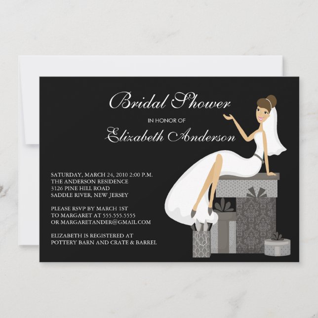 Convites Chá de panela de Trendy Bride Preto (Frente)