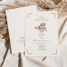 Convites Chá de panela De Urna Floral De Sage Vermelha Muda