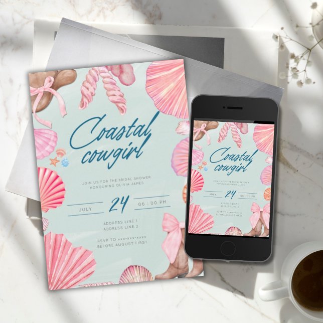 Convites Chá de panela de vaqueira costeira Elegante (Criador carregado)