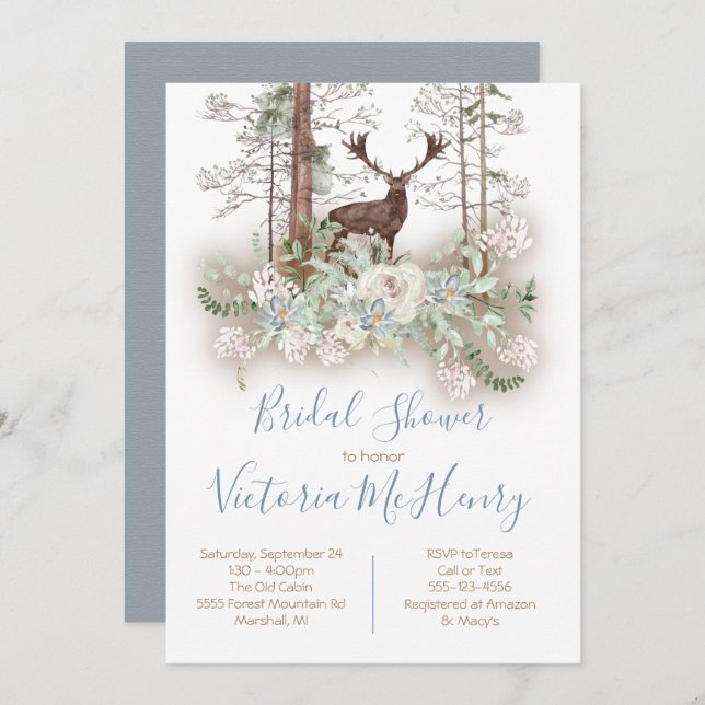 Convites Chá de panela de Veado da Floresta de Aquarela da  (Frente/Verso)