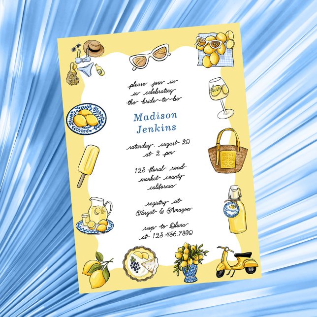 Convites Chá de panela de Verão Costeiro de Limão Italiano (Criador carregado)