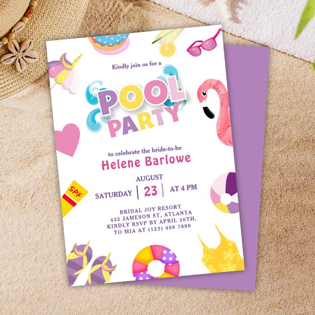 Convites Chá de panela de Verão da Festa piscina (Pool Party Summer Bridal Shower Invitation)