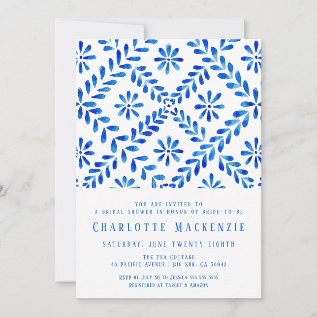 Convites Chá de panela de Verão da Praia do Azulejo Azul do (Frente)