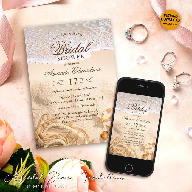 Convites Chá de panela de Verão da praia do Oceano Elegante (Criador carregado)