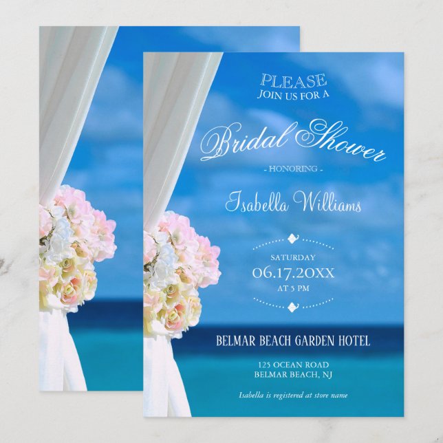 Convites Chá de panela de Verão da praia do Oceano Floral E (Frente/Verso)